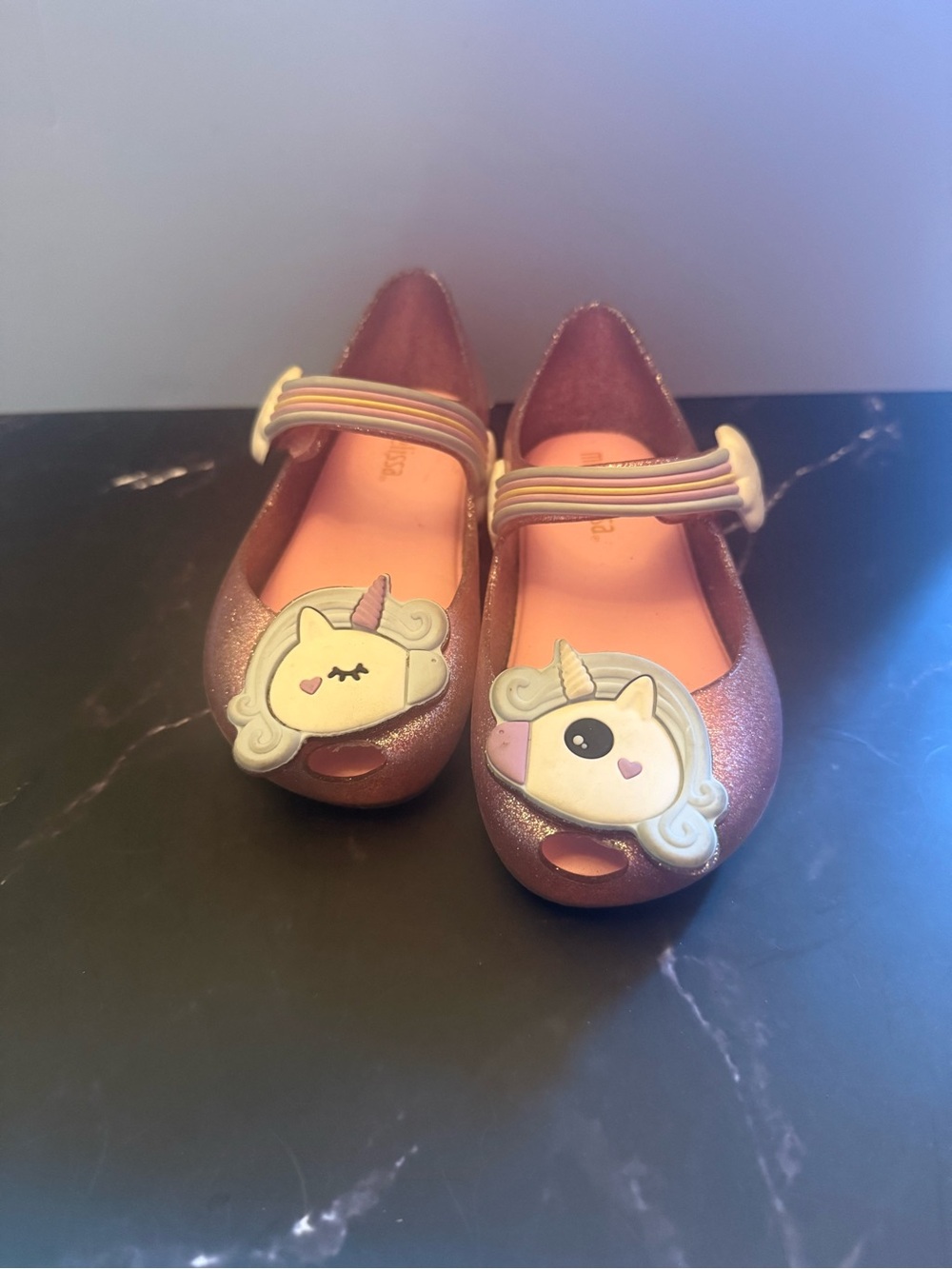Mini Melissa Glitter Pink Unicorn Mary Jane Sandals